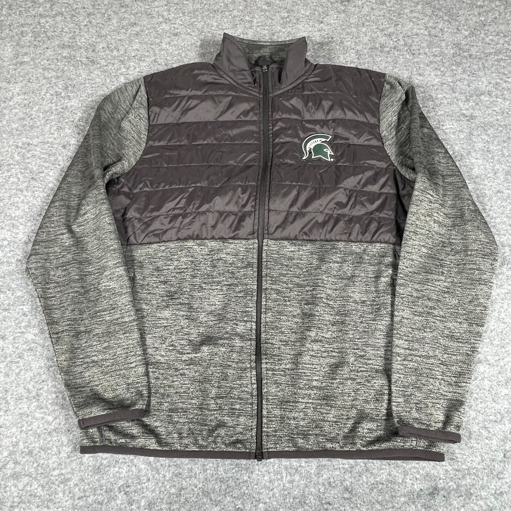 Michigan State Spartans MSU Jacket Mens Medium Gray Stretch Puffer Football NCAA